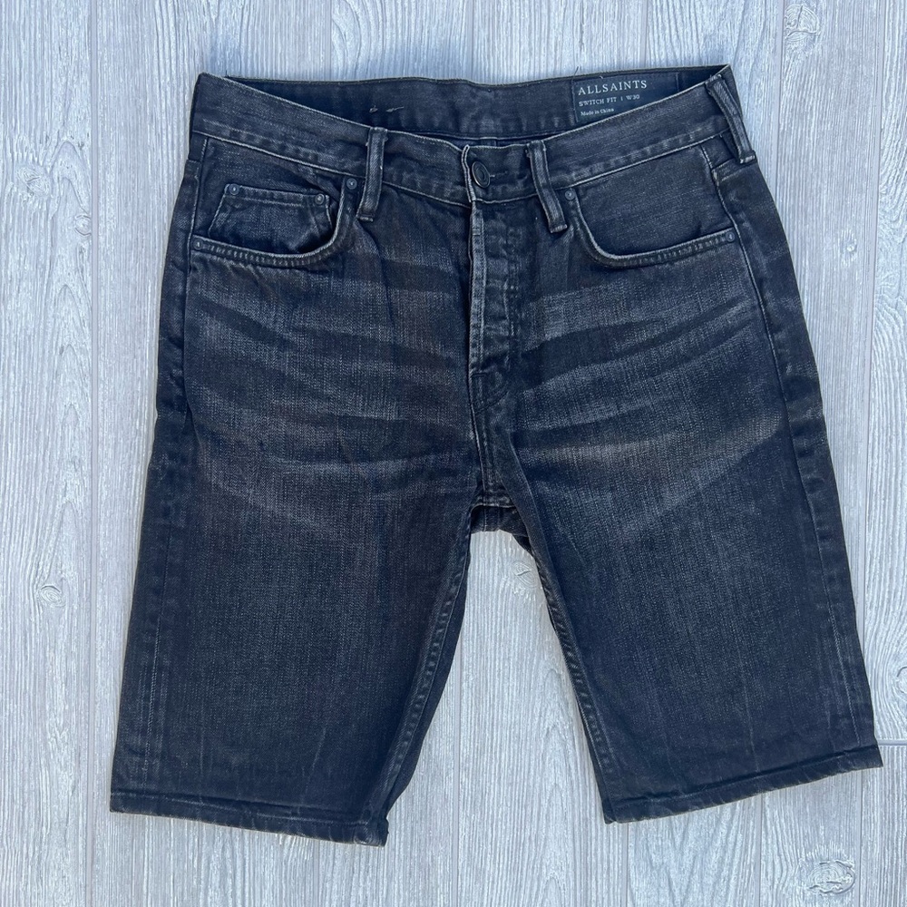 100% Cotton Men’s All Saints Switch Fit Washed Black Premium Denim Shorts Sz 30